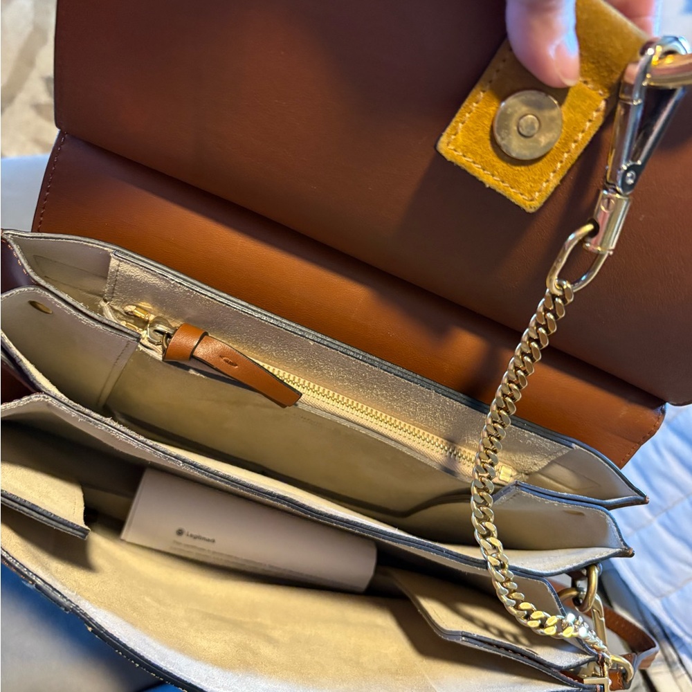Chloe Two-Tone Suede & Leather Shoulder Bag in Mustard, Brown & Black - Picture 3 of 11
